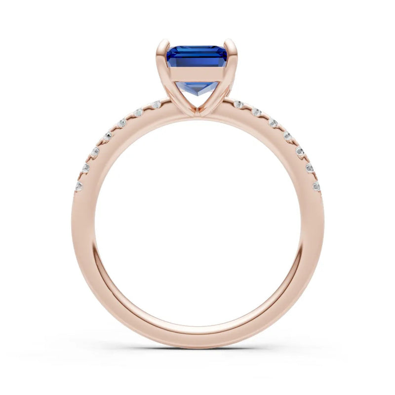 Blue Sapphire Emerald Cut Solitaire Engagement Ring with Accent