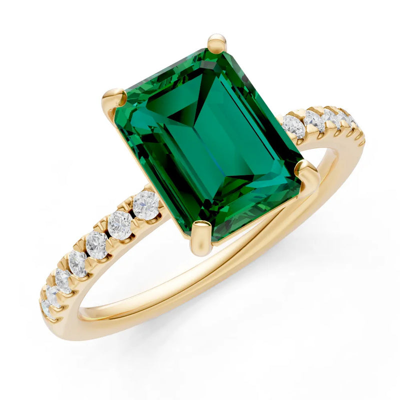 Emerald Emerald Cut Solitaire Engagement Ring with Accent