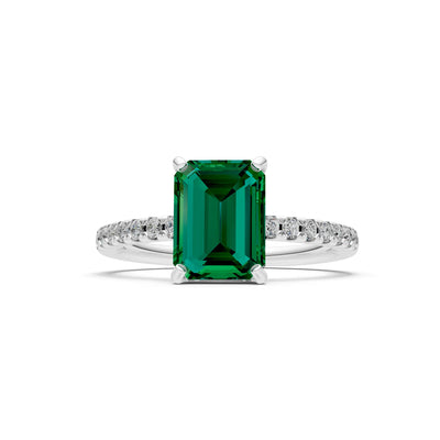 Emerald Solitaire Engagement Ring with Accent
