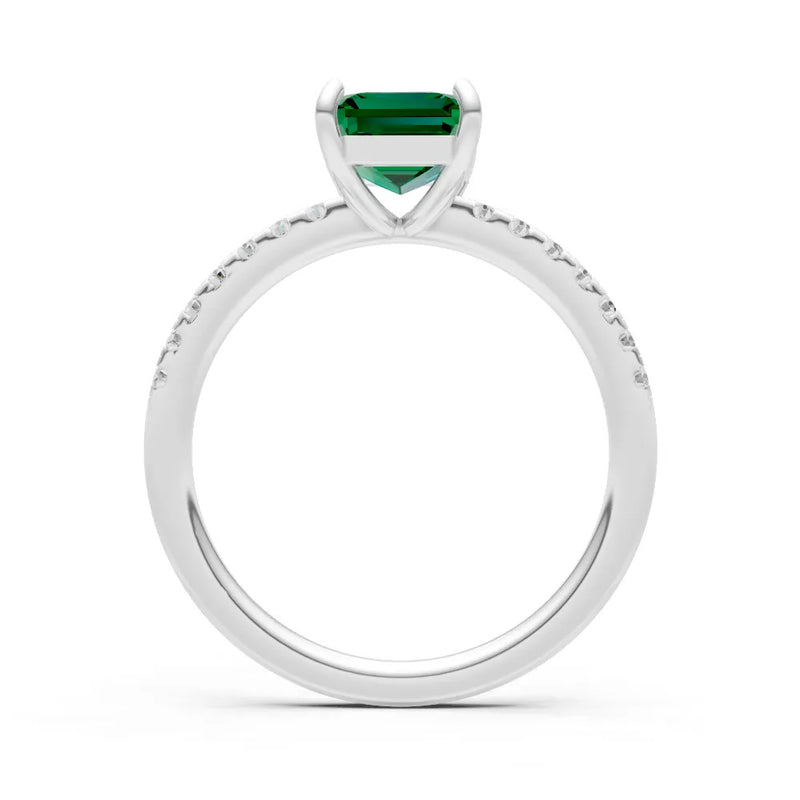 Emerald Emerald Cut Solitaire Engagement Ring with Accent