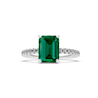 Emerald Solitaire Engagement Ring with Accent
