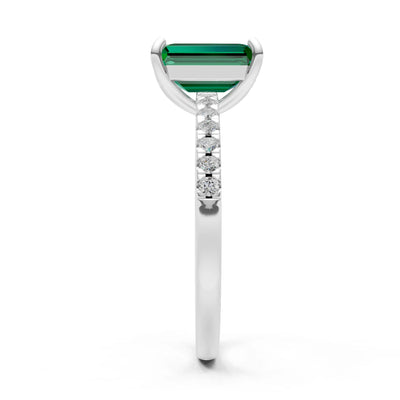 Emerald Solitaire Engagement Ring with Accent