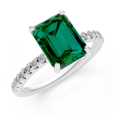 Emerald Solitaire Engagement Ring with Accent