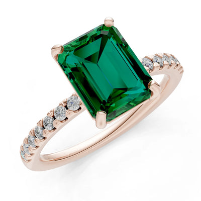 Emerald Solitaire Engagement Ring with Accent