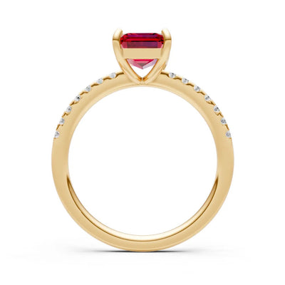 Ruby Emerald Cut Solitaire Engagement Ring with Accent