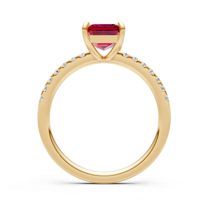 Ruby Emerald Cut Solitaire Engagement Ring with Accent