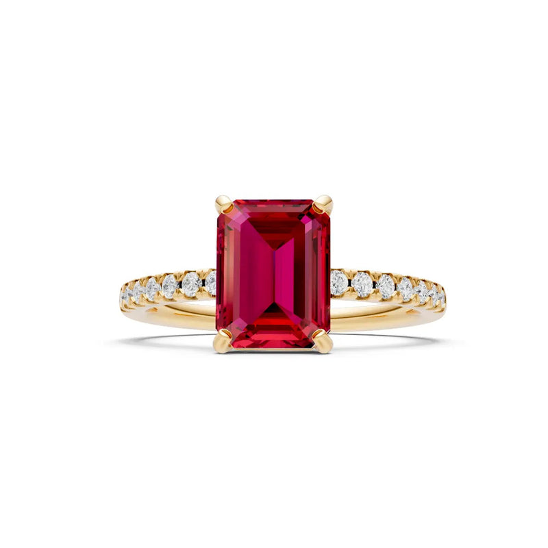 Ruby Emerald Cut Solitaire Engagement Ring with Accent