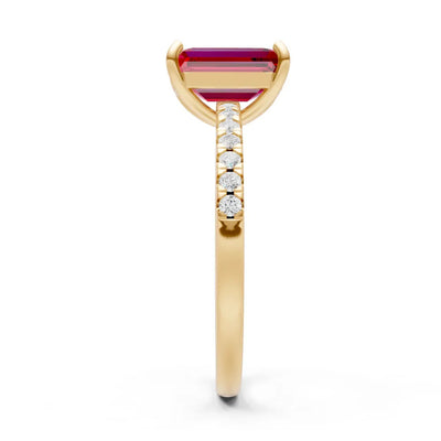 Ruby Emerald Cut Solitaire Engagement Ring with Accent
