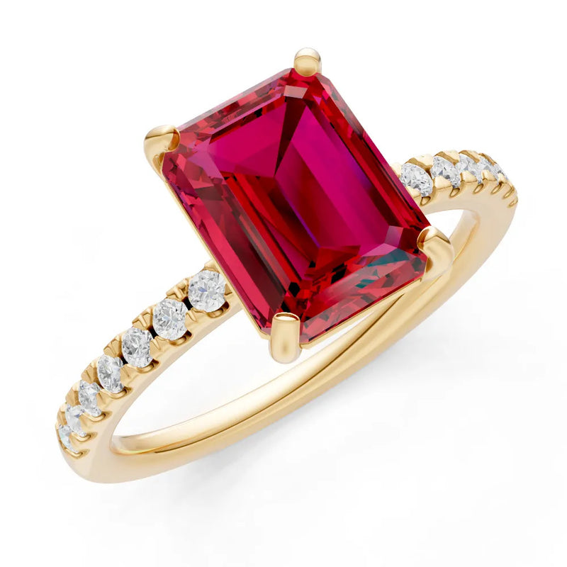 Ruby Emerald Cut Solitaire Engagement Ring with Accent