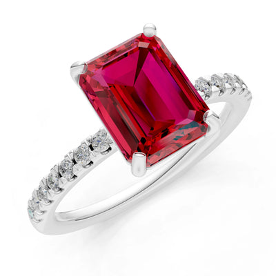 Emerald Solitaire Engagement Ring with Accent