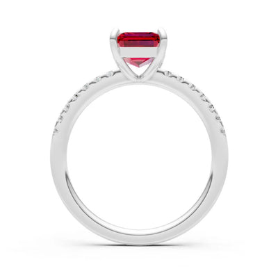 Ruby Emerald Cut Solitaire Engagement Ring with Accent