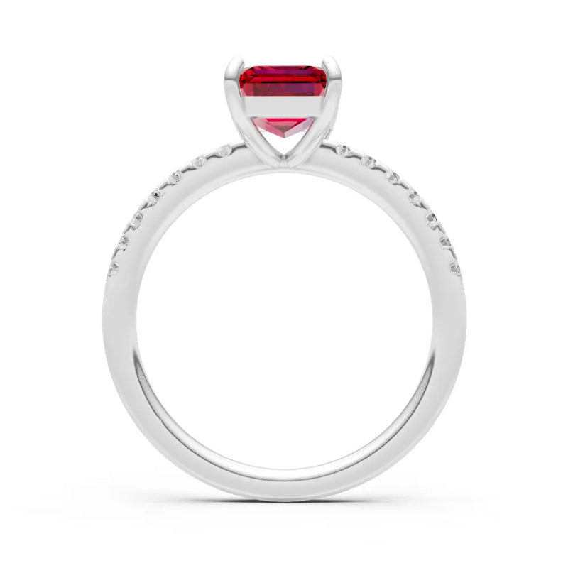 Ruby Emerald Cut Solitaire Engagement Ring with Accent
