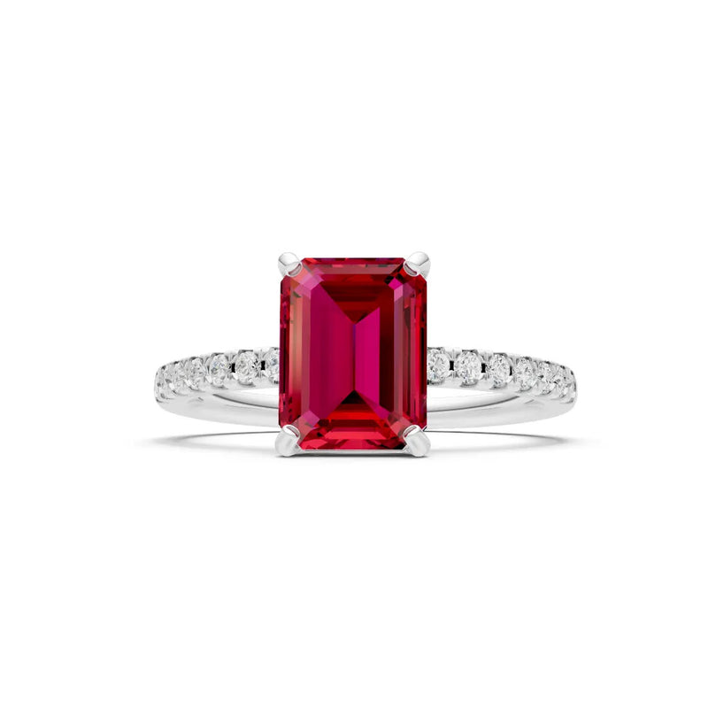 Ruby Emerald Cut Solitaire Engagement Ring with Accent