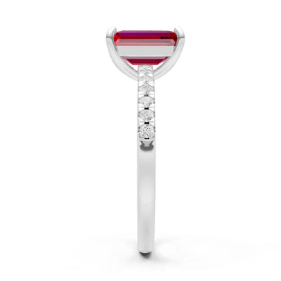 Ruby Emerald Cut Solitaire Engagement Ring with Accent