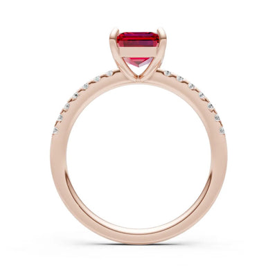 Ruby Emerald Cut Solitaire Engagement Ring with Accent