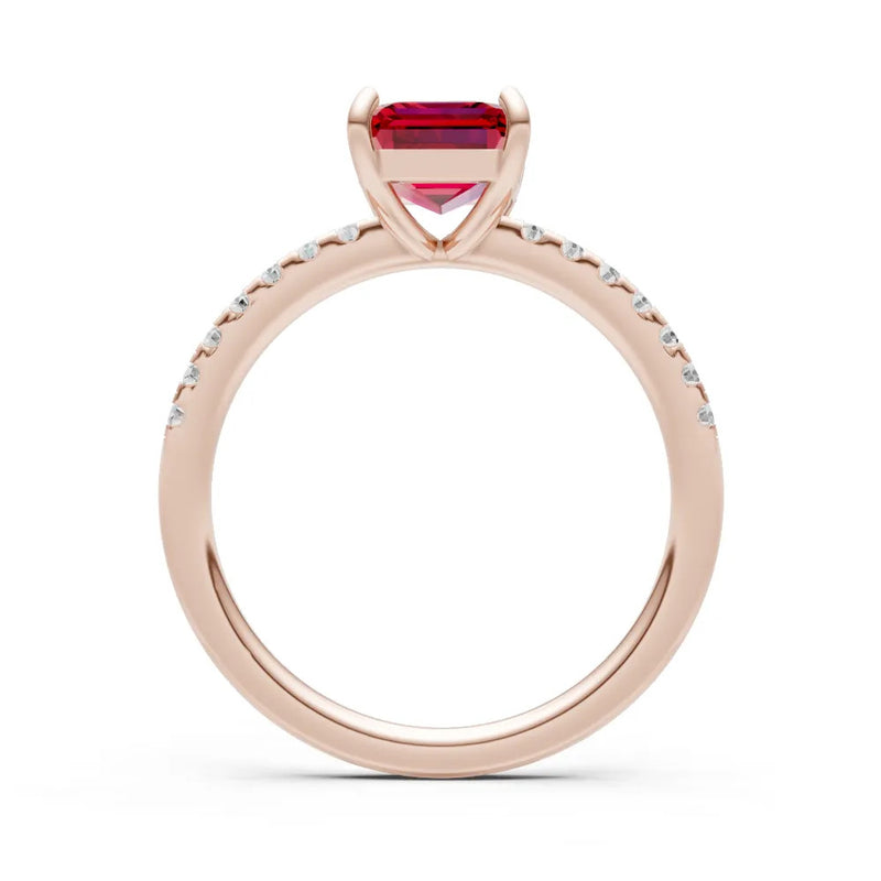 Ruby Emerald Cut Solitaire Engagement Ring with Accent