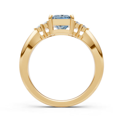 Aquamarine Antique Inspired Design Princess Cut Engagement Ring