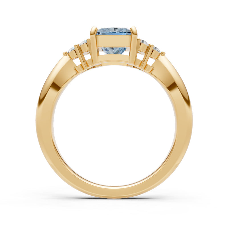 Aquamarine Antique Inspired Design Princess Cut Engagement Ring
