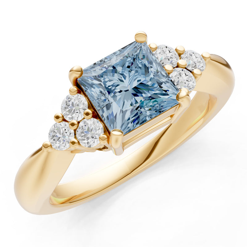 Aquamarine Antique Inspired Design Princess Cut Engagement Ring