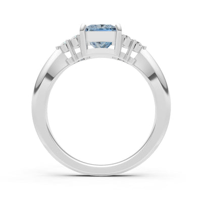 Aquamarine Antique Inspired Design Princess Cut Engagement Ring