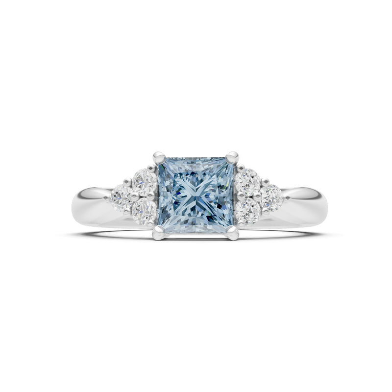 Aquamarine Antique Inspired Design Princess Cut Engagement Ring