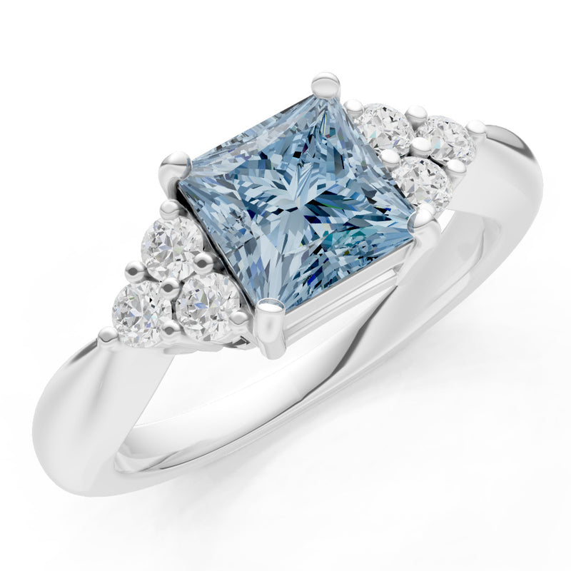 Aquamarine Antique Inspired Design Princess Cut Engagement Ring