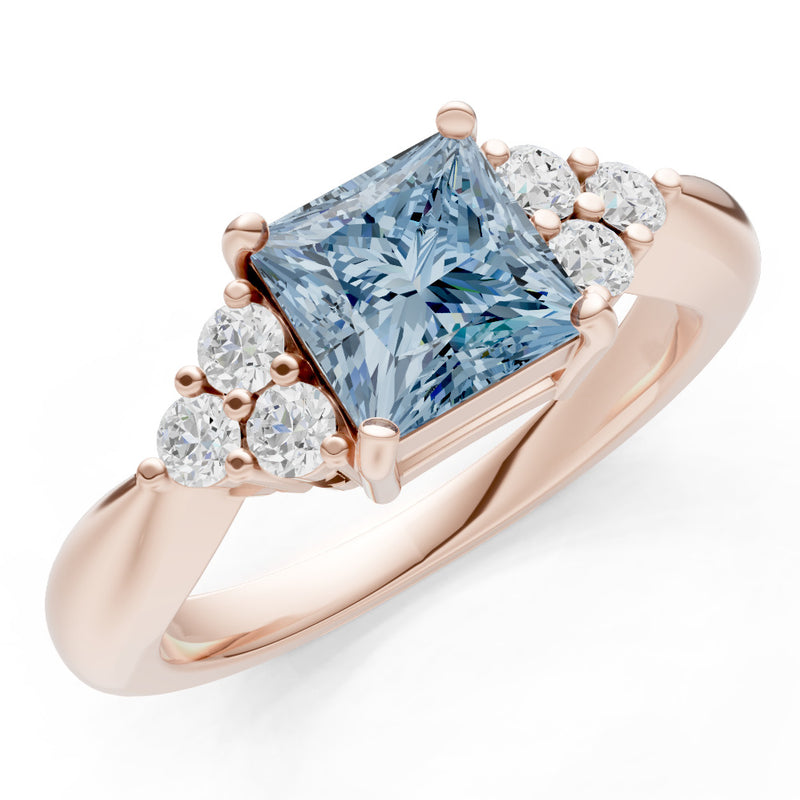 Aquamarine Antique Inspired Design Princess Cut Engagement Ring