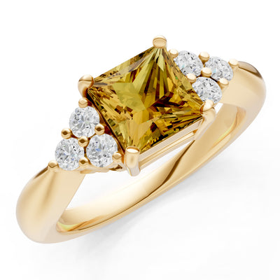 Citrine Antique Inspired Design Princess Cut Engagement Ring
