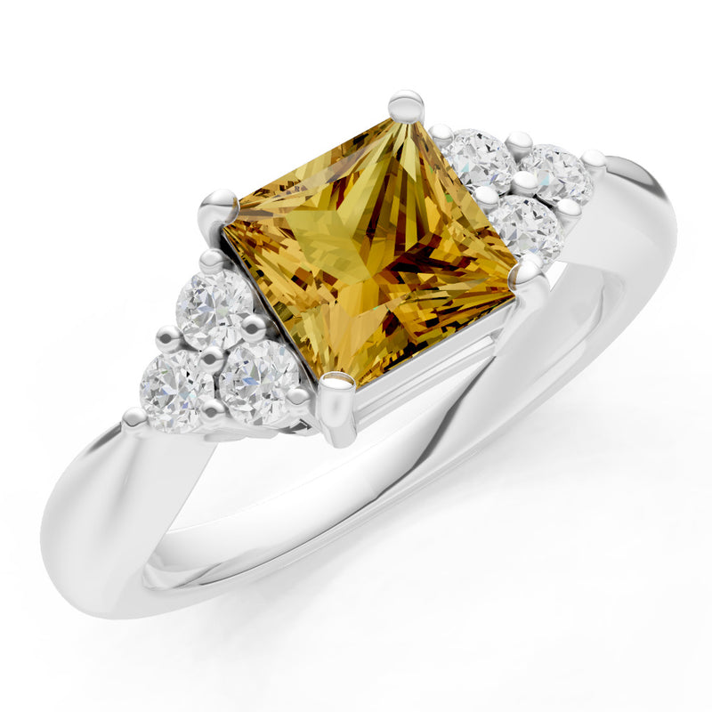 Citrine Antique Inspired Design Princess Cut Engagement Ring