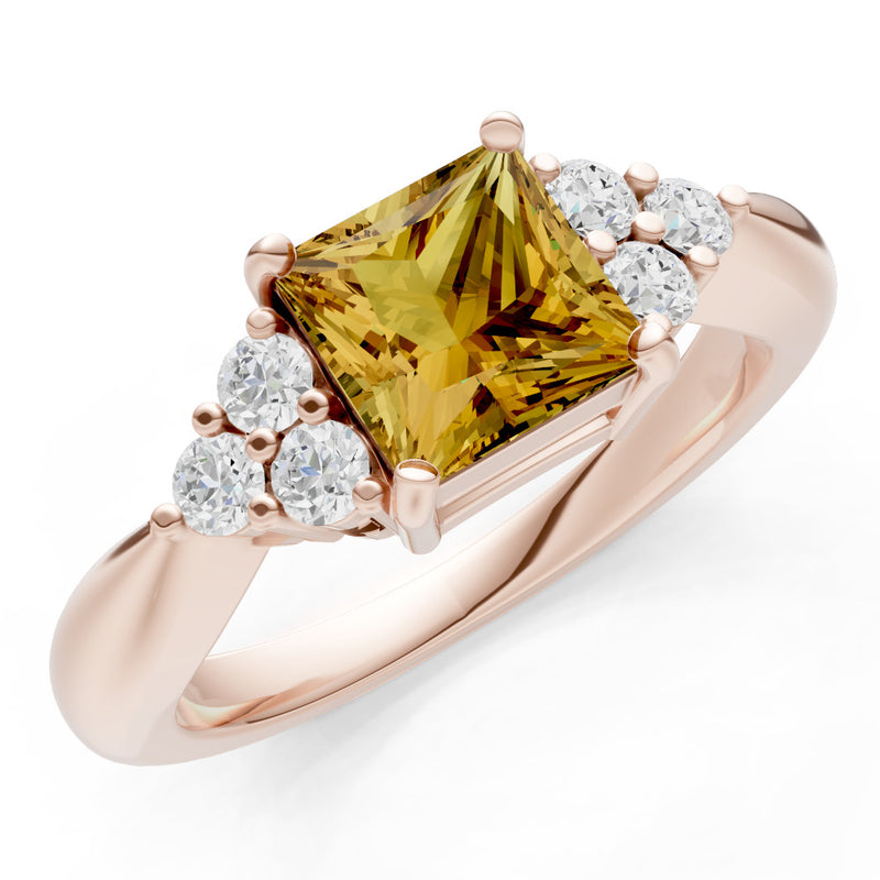 Citrine Antique Inspired Design Princess Cut Engagement Ring