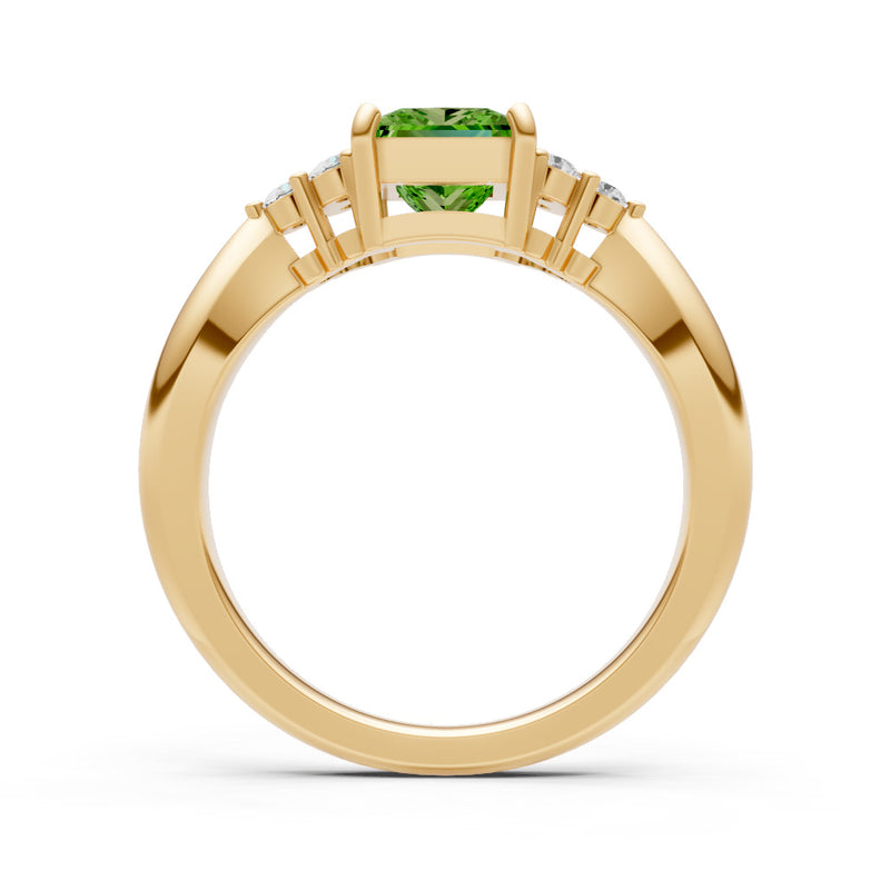 Peridot Antique Inspired Design Princess Cut Engagement Ring