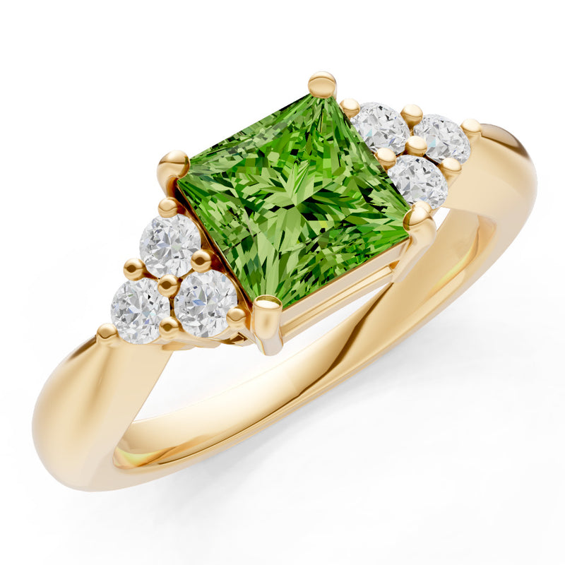 Peridot Antique Inspired Design Princess Cut Engagement Ring