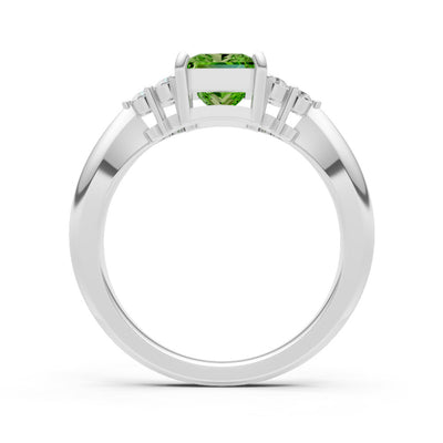 Peridot Antique Inspired Design Princess Cut Engagement Ring