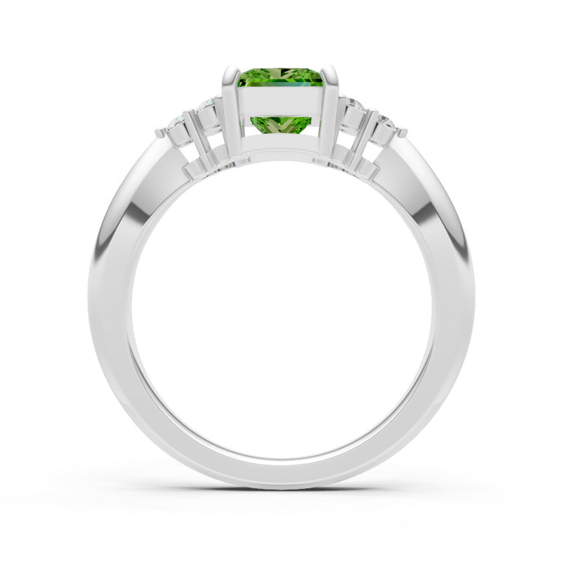 Peridot Antique Inspired Design Princess Cut Engagement Ring