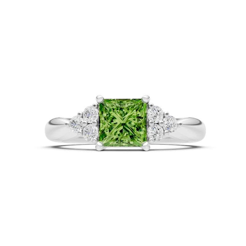 Peridot Antique Inspired Design Princess Cut Engagement Ring