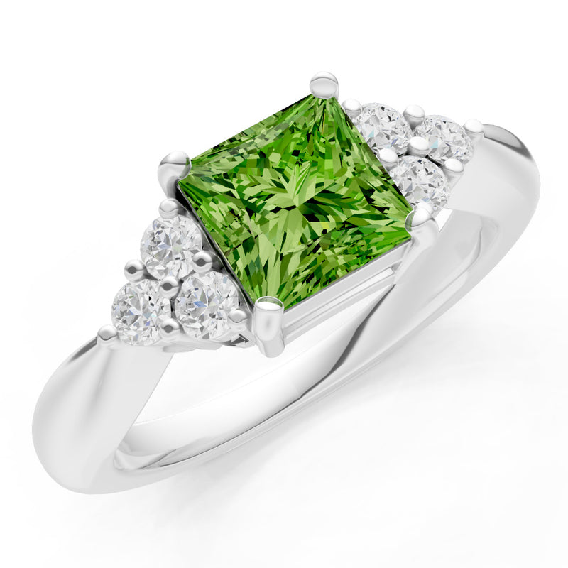 Peridot Antique Inspired Design Princess Cut Engagement Ring