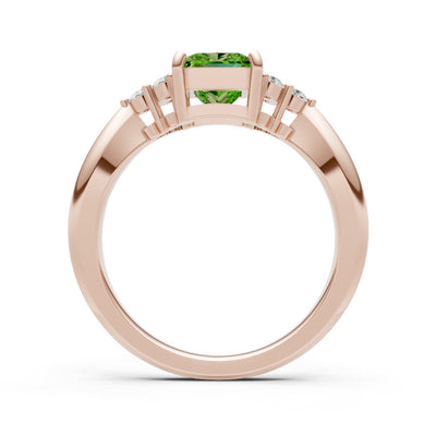Peridot Antique Inspired Design Princess Cut Engagement Ring