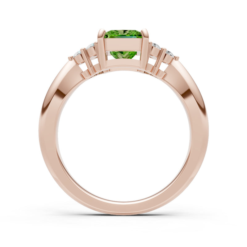 Peridot Antique Inspired Design Princess Cut Engagement Ring