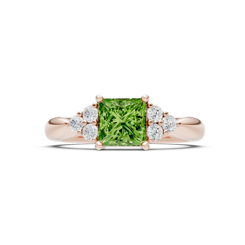 Peridot Antique Inspired Design Princess Cut Engagement Ring