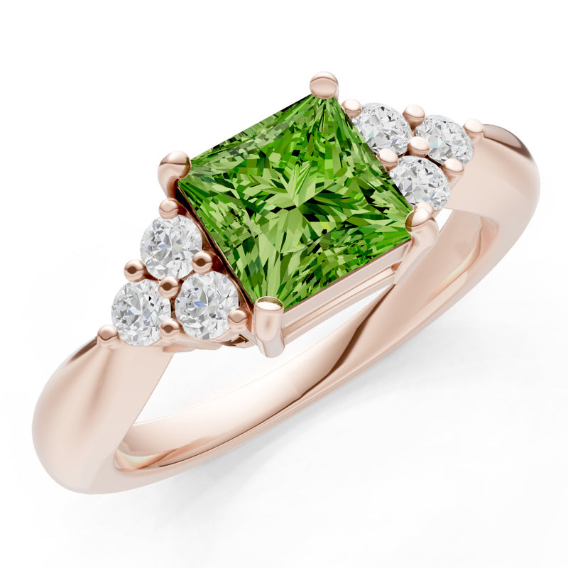 Peridot Antique Inspired Design Princess Cut Engagement Ring