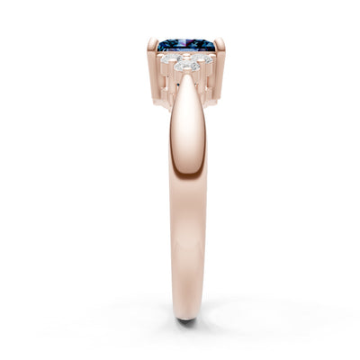 Alexandrite Antique Inspired Design Princess Cut Engagement Ring