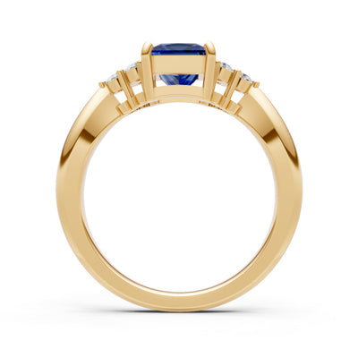 Blue Sapphire Antique Inspired Design Princess Cut Engagement Ring