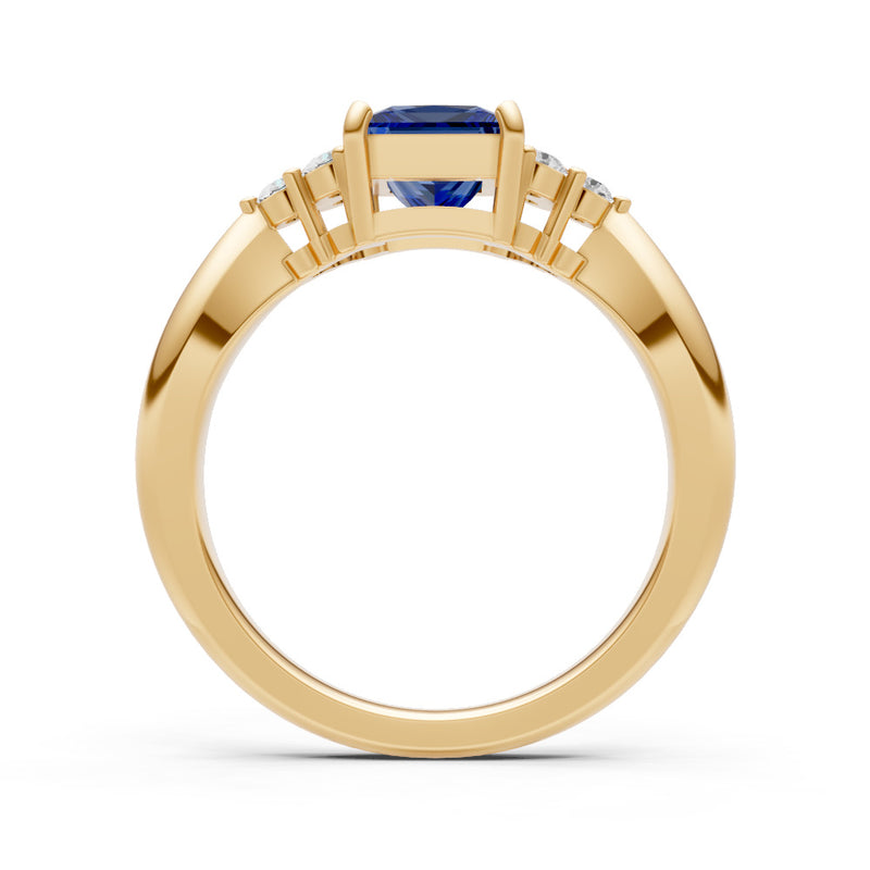 Blue Sapphire Antique Inspired Design Princess Cut Engagement Ring