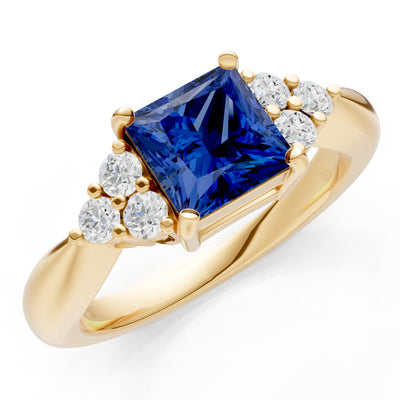 Blue Sapphire Antique Inspired Design Princess Cut Engagement Ring