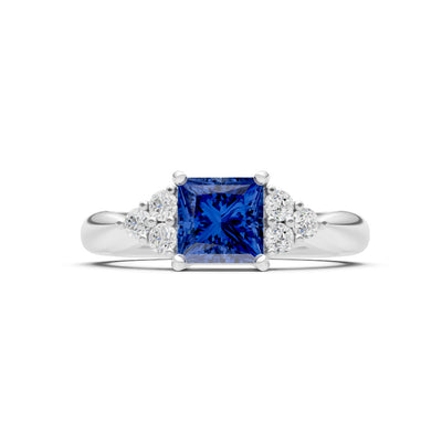 Blue Sapphire Antique Inspired Design Princess Cut Engagement Ring