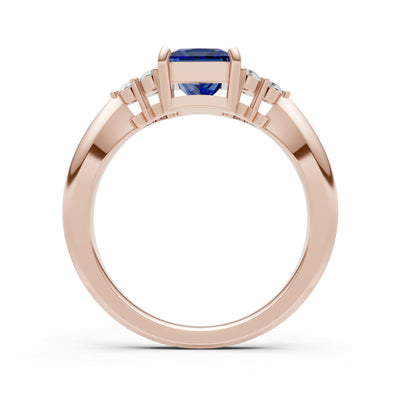 Blue Sapphire Antique Inspired Design Princess Cut Engagement Ring