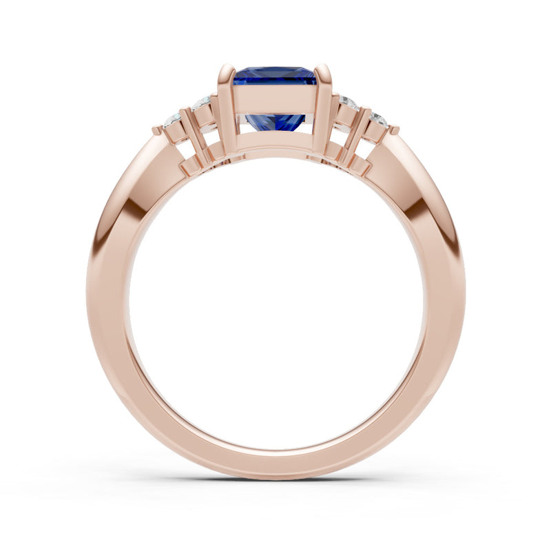 Blue Sapphire Antique Inspired Design Princess Cut Engagement Ring