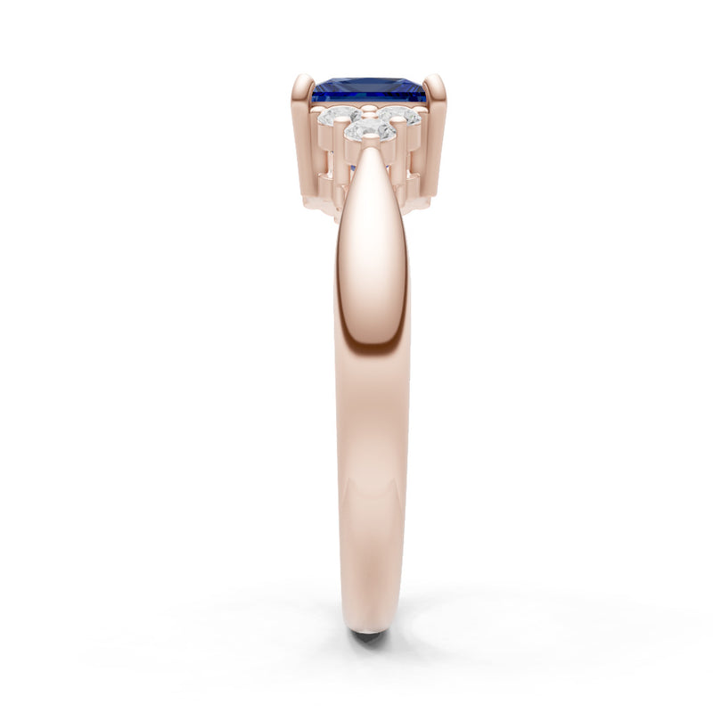 Blue Sapphire Antique Inspired Design Princess Cut Engagement Ring