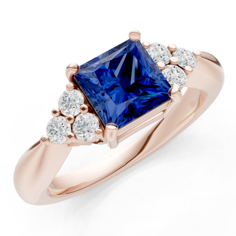 Blue Sapphire Antique Inspired Design Princess Cut Engagement Ring