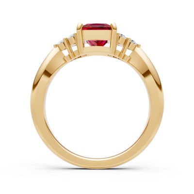 Ruby Antique Inspired Design Princess Cut Engagement Ring